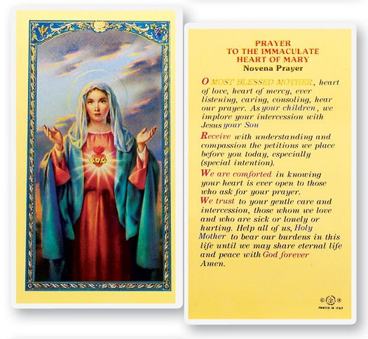 Immaculate Heart of Mary Novena Laminated Prayer Card - 1 Prayer Card .99 each