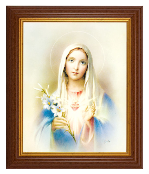 Immaculate Heart of Mary w Lily 8x10 Textured Artboard Dark Walnut Frame - #112 Frame