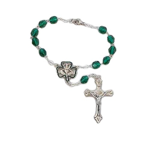 Irish Auto Rosary with Claddagh and Clover Centerpiece - Green
