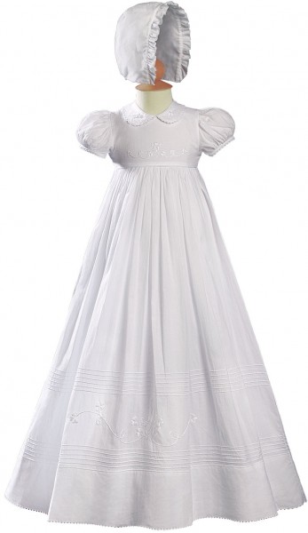 Irish Baptism Gown with Floral Shamrock Embroidery - White