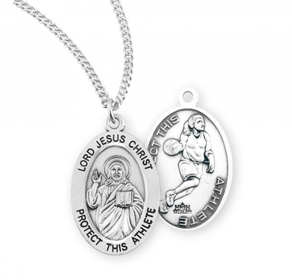 Jesus Protect this Basketball Athlete Medal Girl - Sterling Silver
