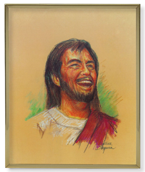 Joyful Christ by Segura Gold Frame Plaque - 2 Sizes - Full Color