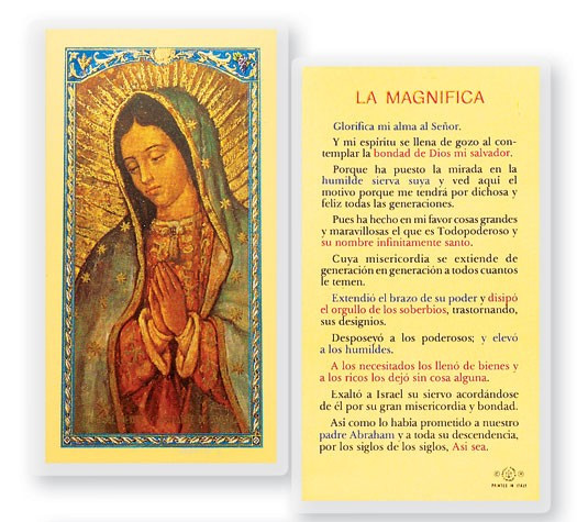 La Magnifica Virgin Guadalupe Laminated Spanish Prayer Card - 1 Prayer Card .99 each