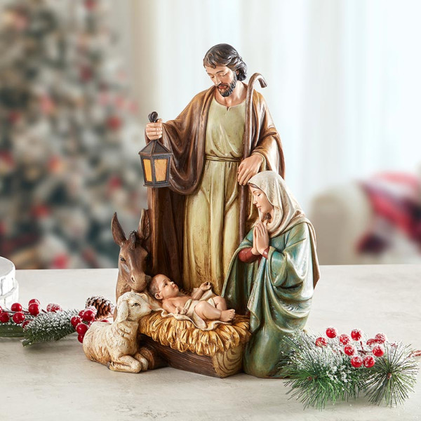 Lamb of God Holy Family Nativity Statue 14.5 inches - Full Color