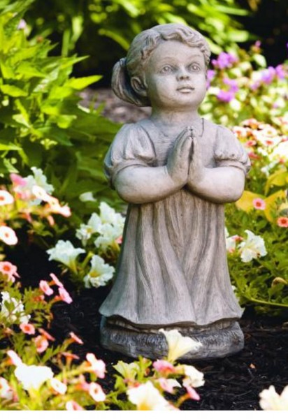 Large Praying Girl Garden Statue 20 Inch - Old Stone Finish