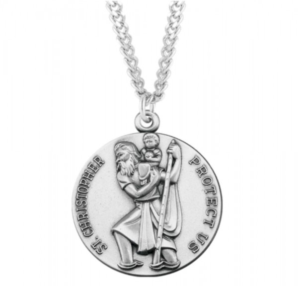 Large Round Saint Christopher Necklace - Sterling Silver