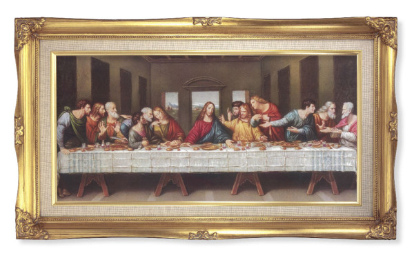 Last Supper by Davinci Gold-Leaf Frame with Linen Border Art - Full Color