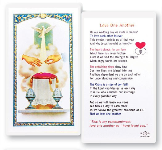 Love One Another Marriage Laminated Prayer Card - 1 Prayer Card .99 each