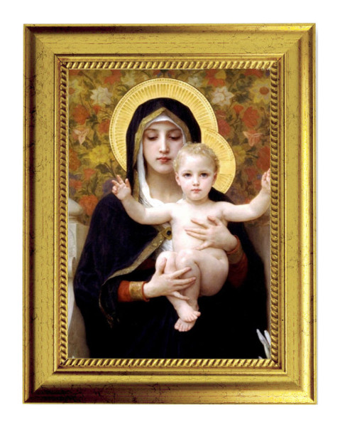 Madonna and Child Print by Bouguereau 5x7 Print in Gold-Leaf Frame - Full Color