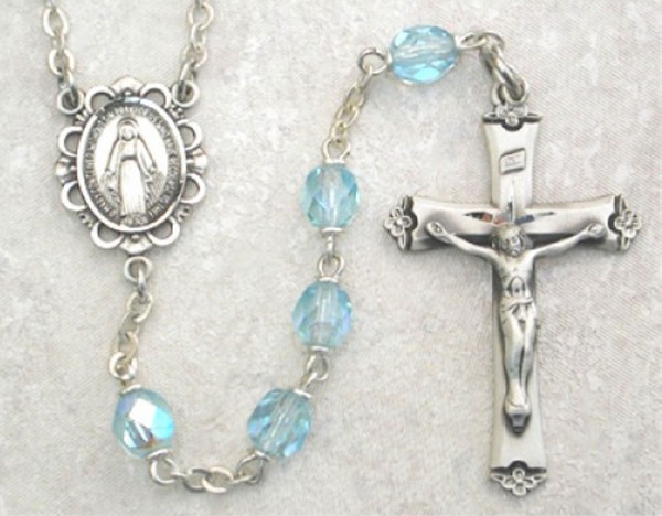 March Birthstone Rosary (Aqua) - Sterling Silver - Aqua