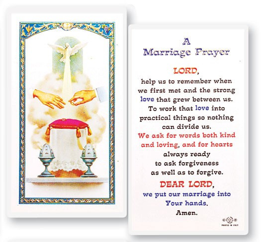 Marriage Prayer Wedding Symbol Laminated Prayer Card - 1 Prayer Card .99 each