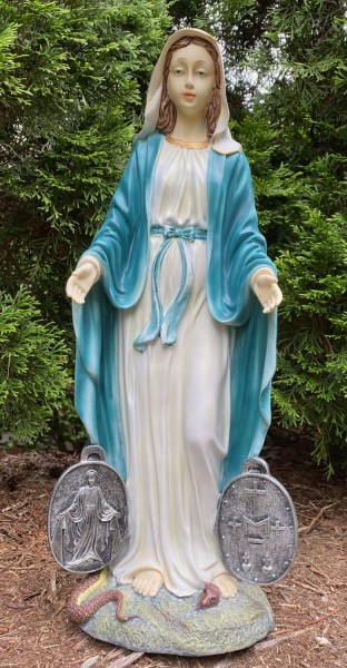 Mary Statue with Miraculous Medal 23&quot; High - Multi-Color