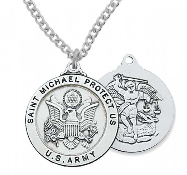 Men's Army Saint Michael Medal Sterling Silver of Pewter - Silver