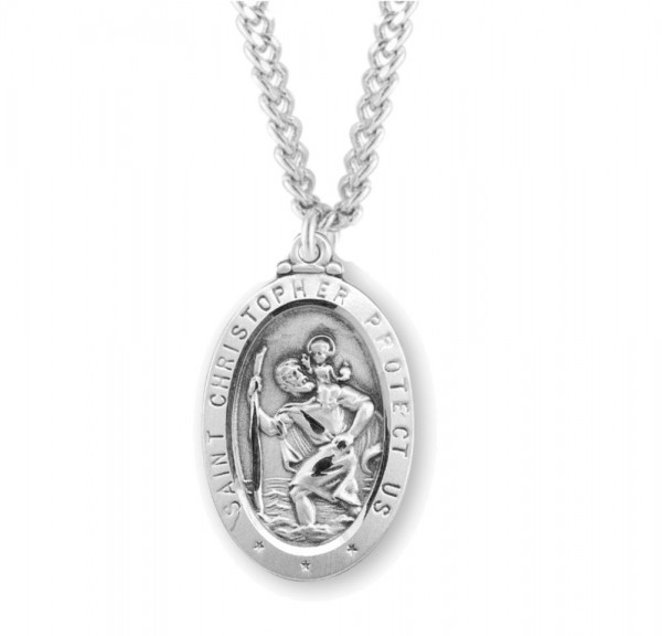 Men's Classic Oval Saint Christopher Necklace - Sterling Silver