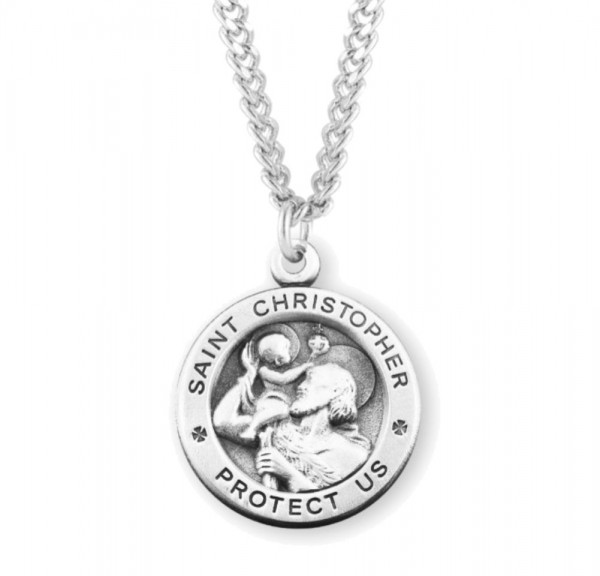 Men's High Relief Saint Christopher Necklace - Sterling Silver