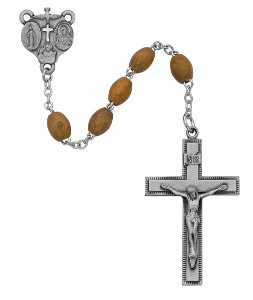 Men's Olive Wood Rosary with 4-Way Centerpiece - Brown