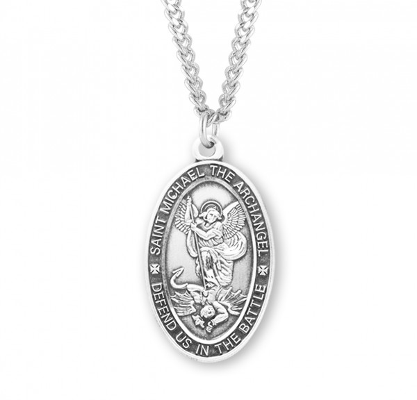 Men's Oval Saint Michael The Archangel Medal - Sterling Silver