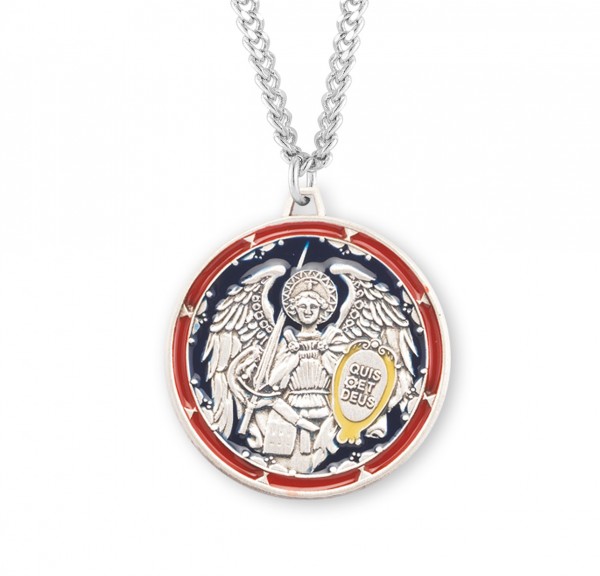 Men's Red and Blue Enamel Saint Michael Medal - Sterling Silver
