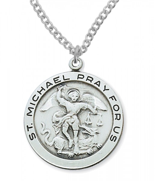 Men's Round St. Michael Medal in Sterling or Pewter - Sterling Silver