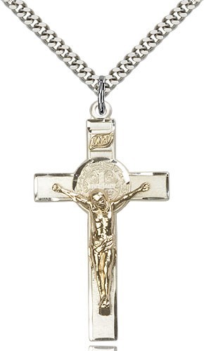 St. Benedict Crucifix Pendant - Mens Two-Tone