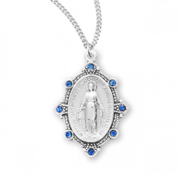 Miraculous Medal with Crystal Stones - Three Colors - Silver | Blue