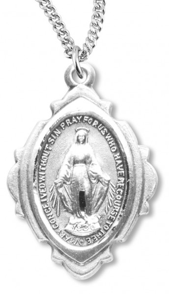 Miraculous Medal with Cut Out Border - Sterling Silver