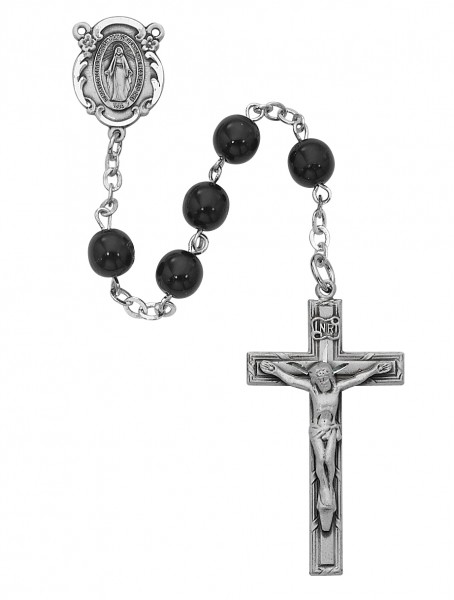 Miraculous Men's Rosary with Black 7mm Beads - Black