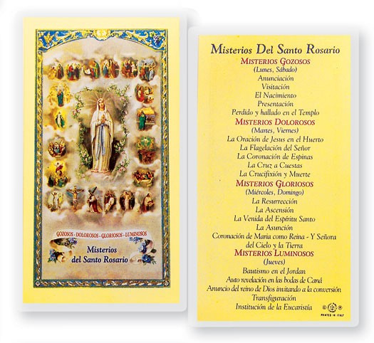 Misterios Del Santo Rosario Laminated Spanish Prayer Card - 1 Prayer Card .99 each