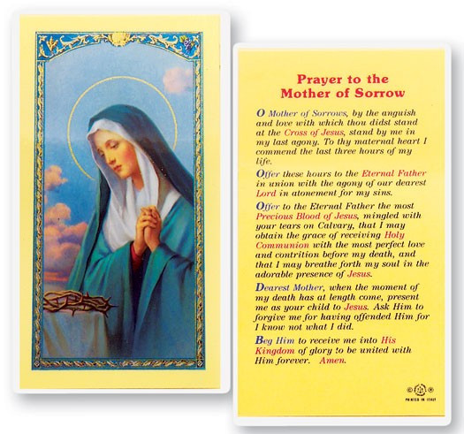 Mother of Sorrow Laminated Prayer Card - 1 Prayer Card .99 each
