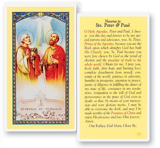 Novena To Sts Peter and Paul Laminated Prayer Card - 1 Prayer Card .99 each