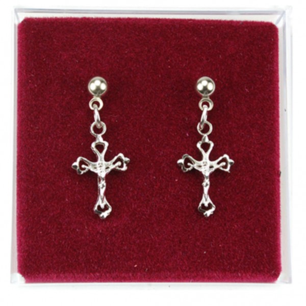 Open-Cut Crucifix Dangle Earrings - Silver tone