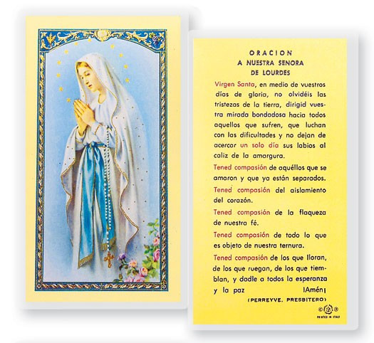 Oracion A Nuestra Senora De Lourdes Laminated Spanish Prayer Card - 1 Prayer Card .99 each