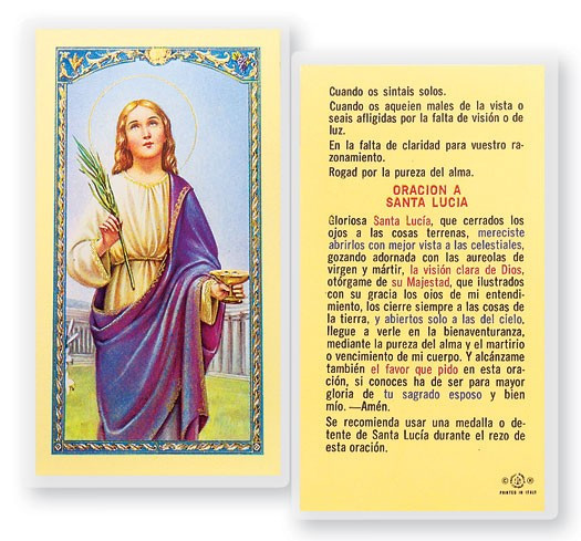 Oracion A Santa Lucia Laminated Spanish Prayer Card - 1 Prayer Card .99 each