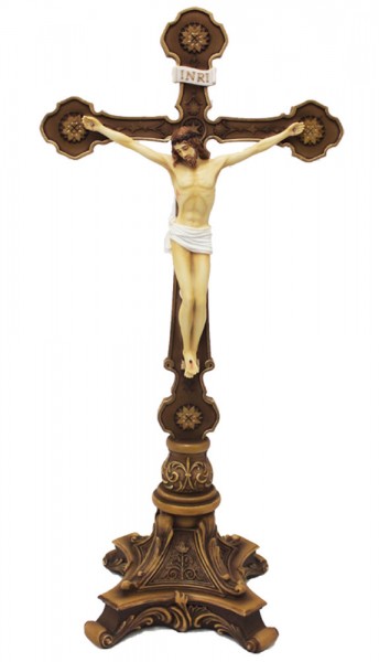 Ornate Standing Crucifix - Hand Painted 13 inch - Full Color