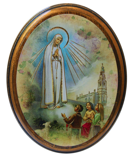Our Lady of Fatima 4x5 Oval Wood Plaque - Full Color