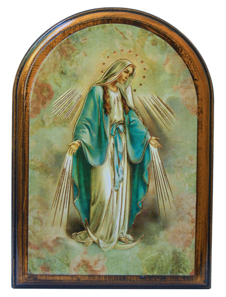 Our Lady of Grace 3.75x5.25 Arched Wood Plaque - Full Color