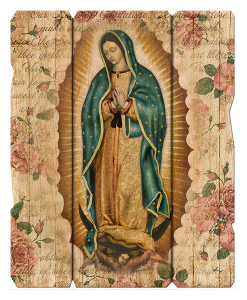 Our Lady of Guadalupe Distressed Wood Wall Plaque - Full Color