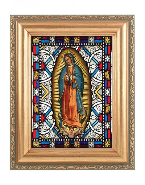 Our Lady of Guadalupe Gold Frame Stained Glass Effect - Full Color