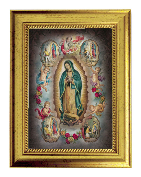 Our Lady of Guadalupe with Juan Diego 5x7 Print in Gold-Leaf Frame - Full Color