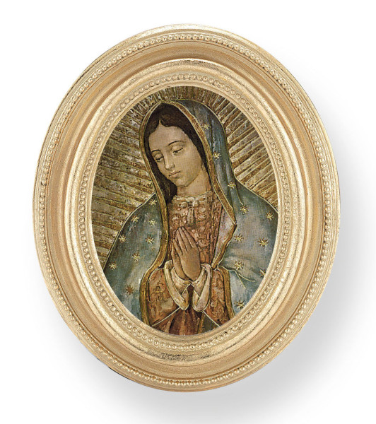 Our Lady of Guadalupe Small 4.5 Inch Oval Framed Print - Gold