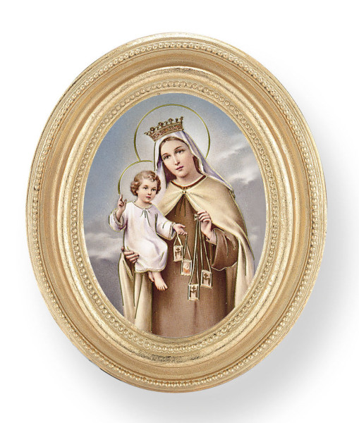 Our Lady of Mount Carmel Small 4.5 Inch Oval Framed Print - Gold