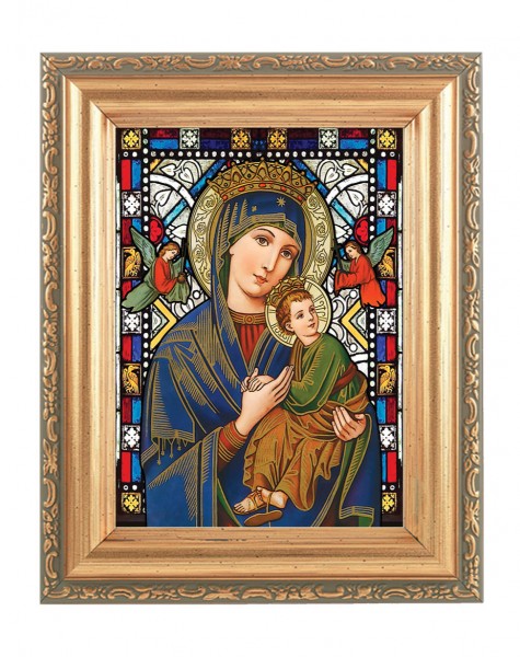 Our Lady of Perpetual Help Gold Frame Stained Glass Effect - Full Color
