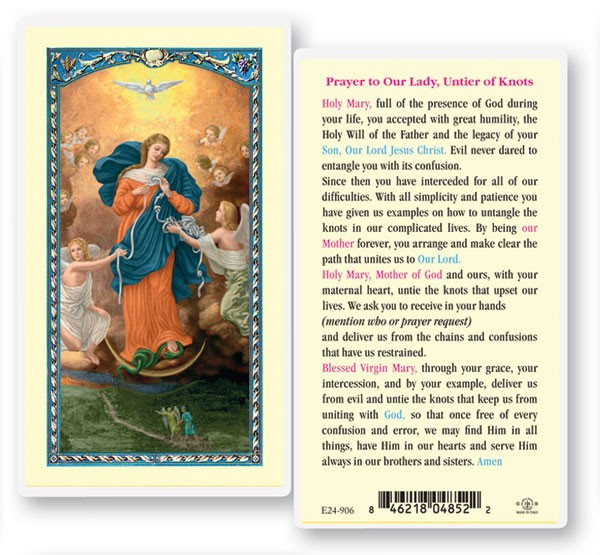 Our Lady Untier of Knots Laminated Prayer Card - 1 Prayer Card .99 each