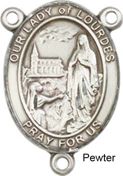 Our Lady of Lourdes Rosary Centerpiece Sterling Silver or Pewter - Pewter