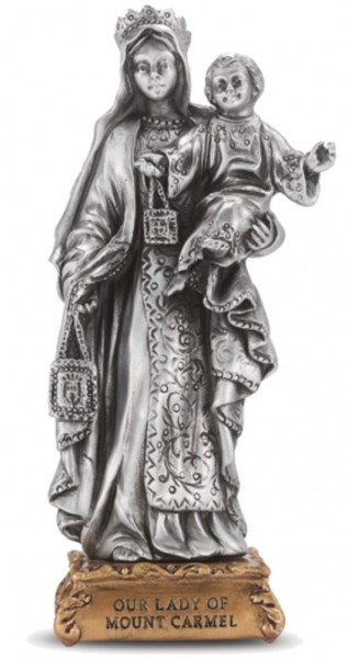 Our Lady of Mt Carmel Pewter Statue 4 Inch - Pewter