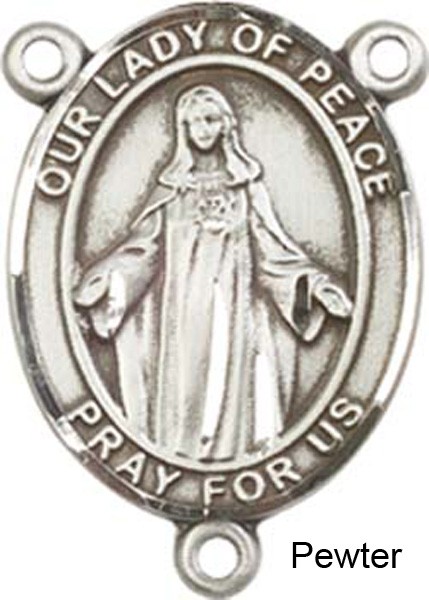 Our Lady of Peace Sterling Silver Rosary Centerpiece - Pewter