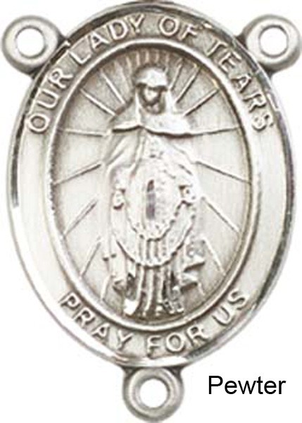 Our Lady of Tears Rosary Centerpiece Sterling Silver or Pewter - Pewter