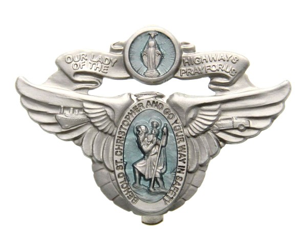Our Lady of the Highway &amp; St. Christopher Visor Clip - Blue | Silver