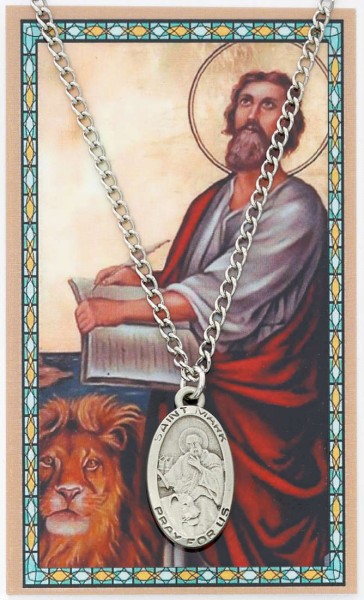 Oval St. Mark Medal with Prayer Card - Silver tone