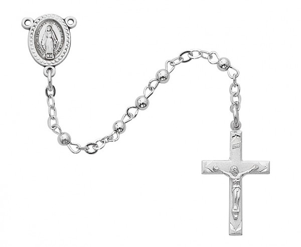 Petite Women's Sterling Silver Rosary - Silver